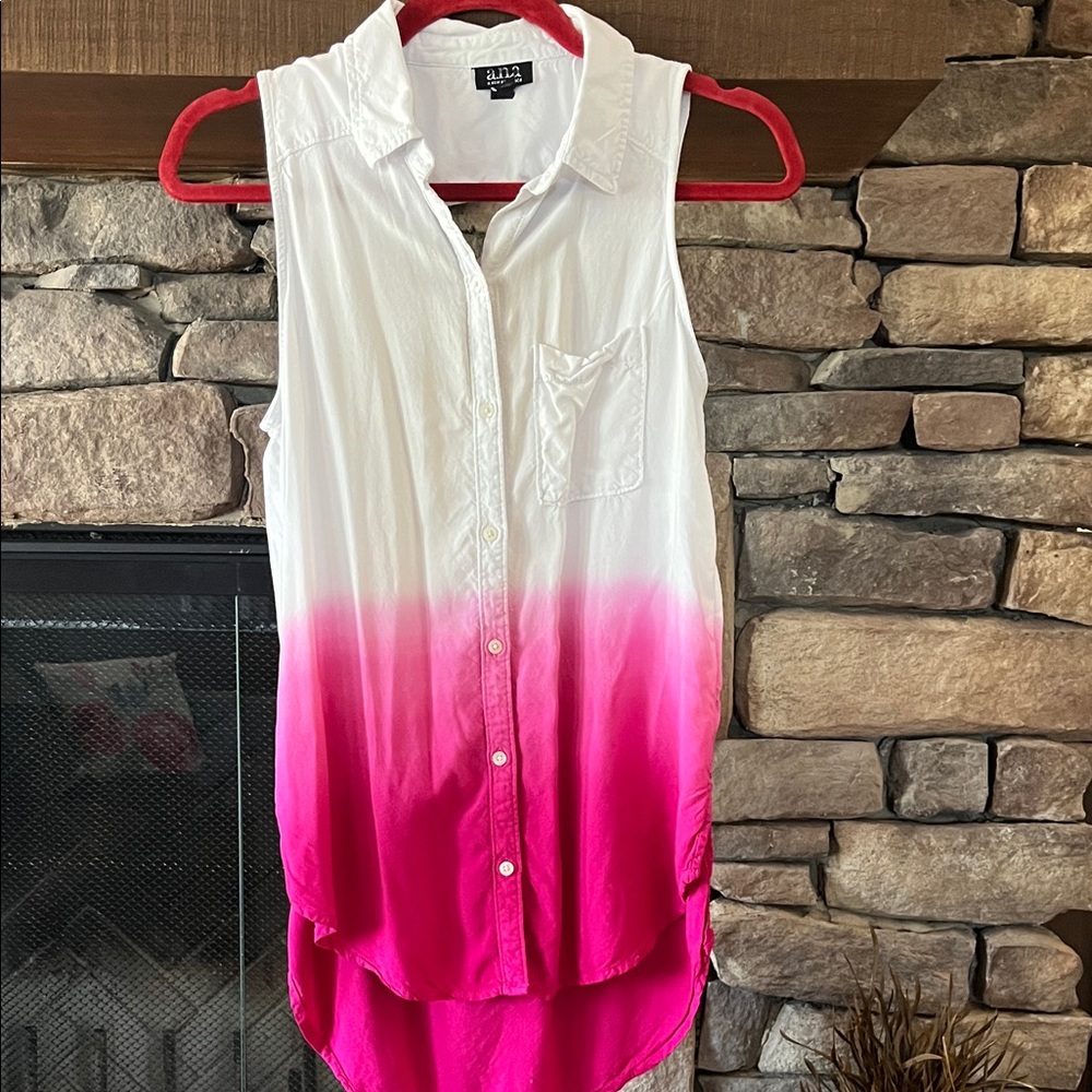 🌷3 Tops for $18 - a.n.a Grayish White-Hot Pink Ombre Sleeveless Button Top, Sz.S